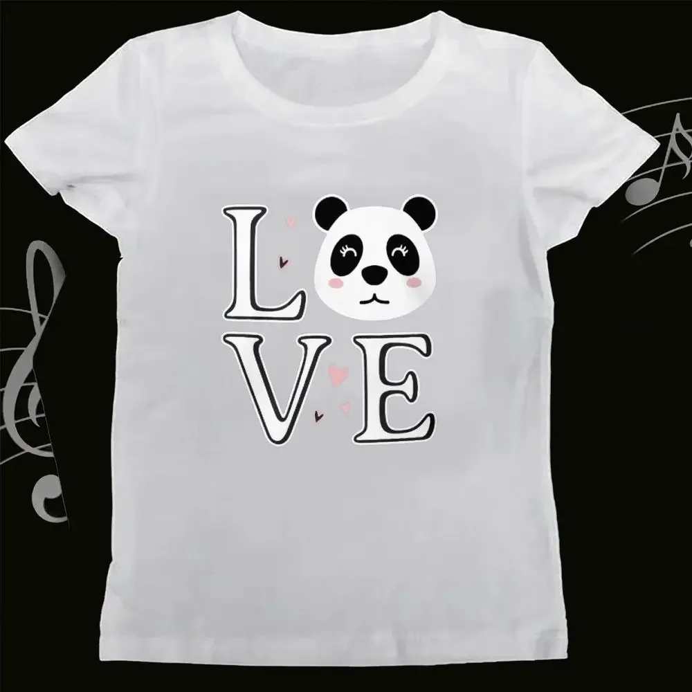 Cute Panda Love Graphic T-Shirt Women Summer Short Sleeve Animal Print Vintage Tops Female Casual Fashion Harajuku Y2k Clothes