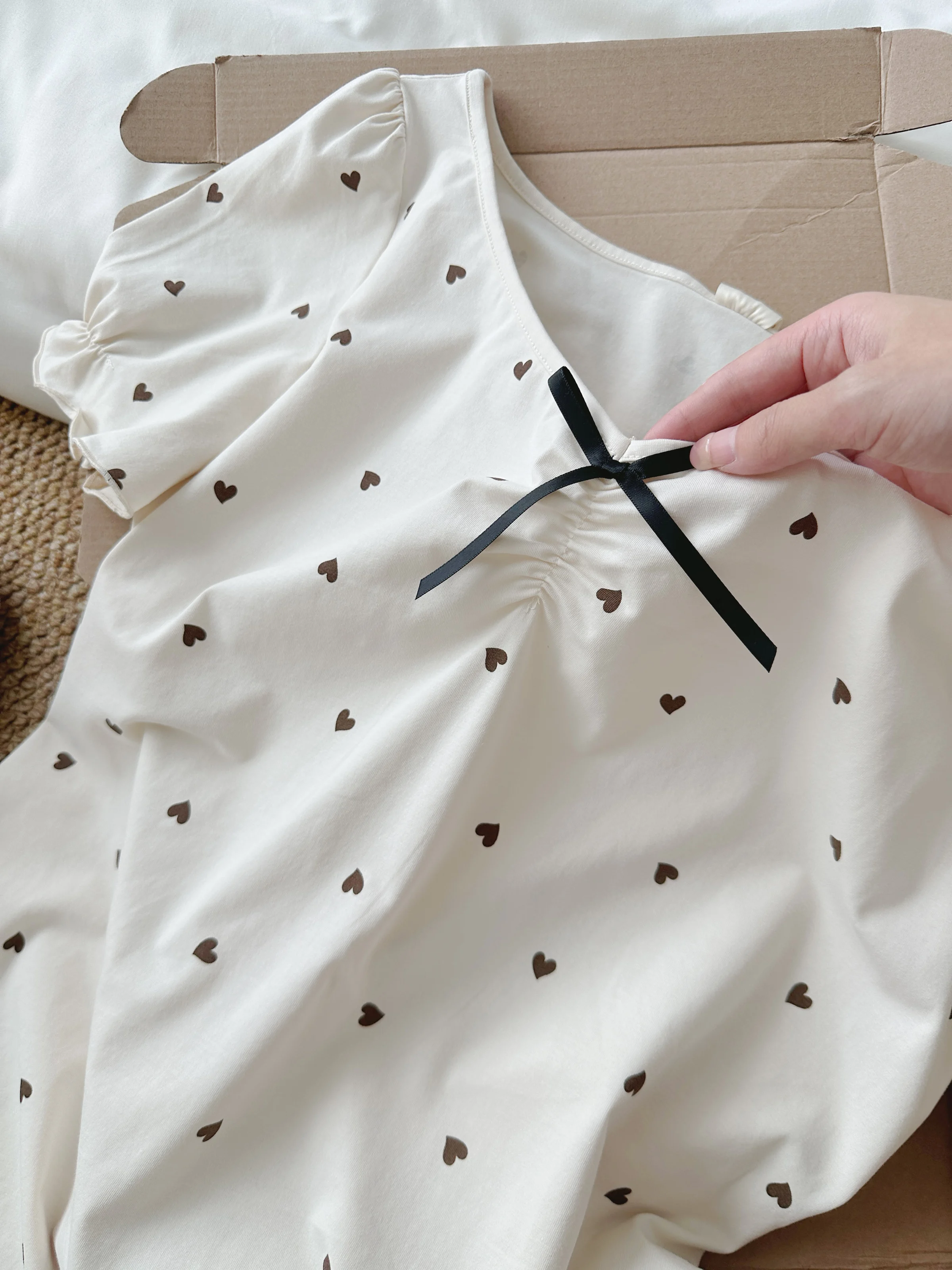 100% cotton sweet girl polka dot short-sleeved nightdress 2025 new loungewear casual thin bow dress