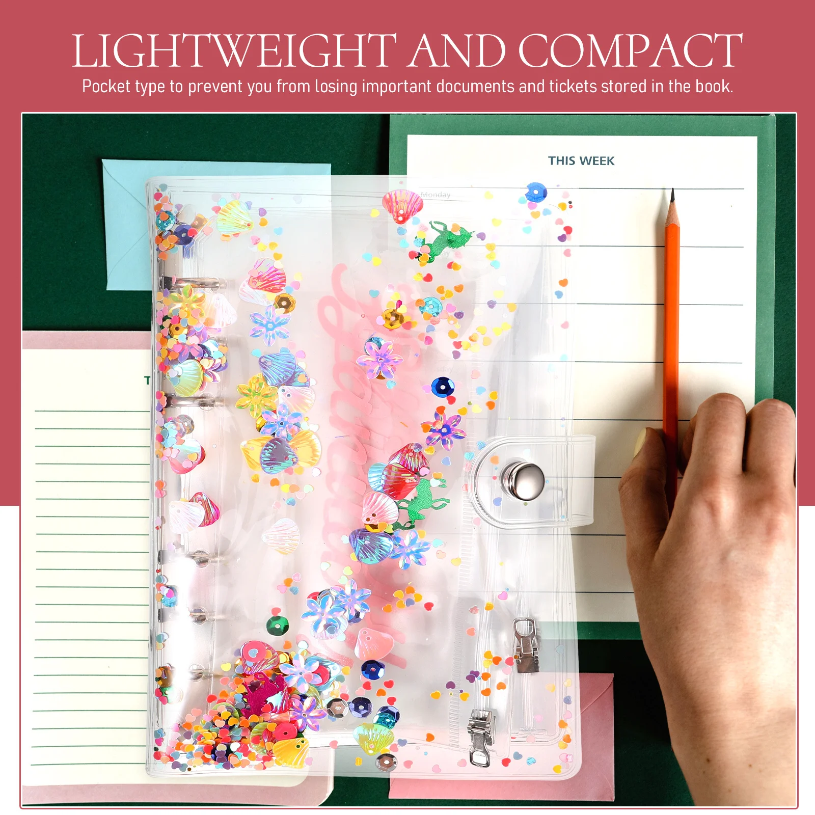

1 Set Pvc Budget Binder Pockets 6-Holes Loose Leaf Organizer Folder Divider Reusable Pouches For Document Filing Money Saving