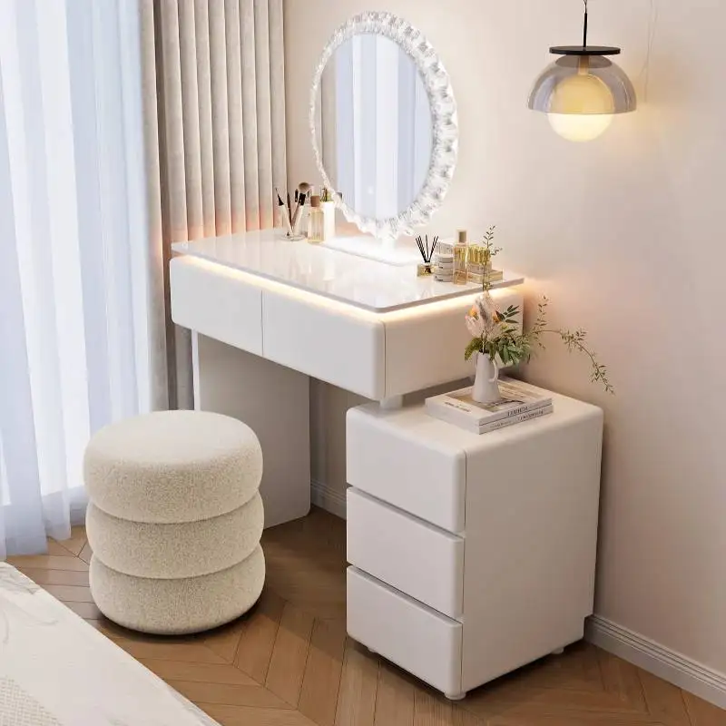 

Girl Organizer Slim Vanity Desk Stool Luxury Deco Modern Essentials Mirror Vanity Bedroom Drawers Cute Penteadeira Makeup Desk