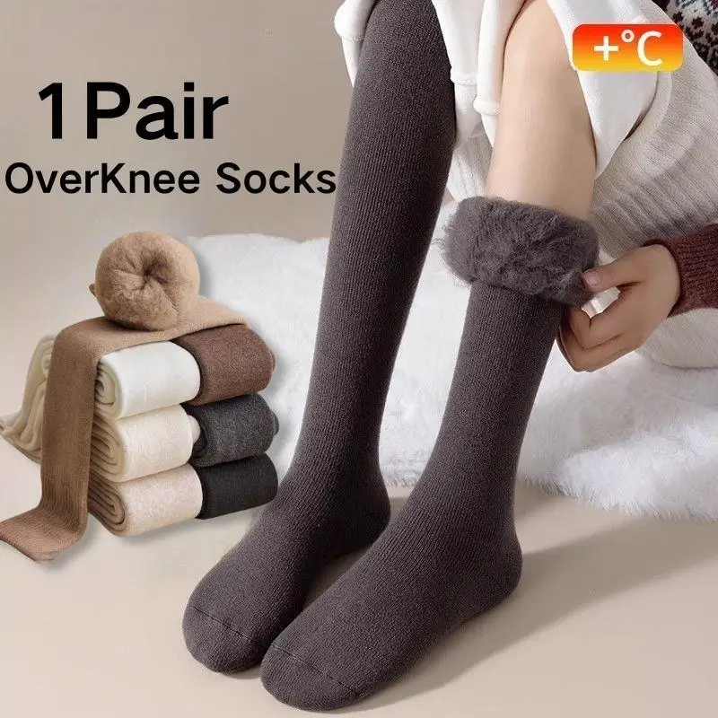 

1 Pair Women Solid Leg Warmers Fleece-Lined Over-the-Knee Socks Knitted Foot Cover Winter Thigh High Sock Boot Cuff Long Socks
