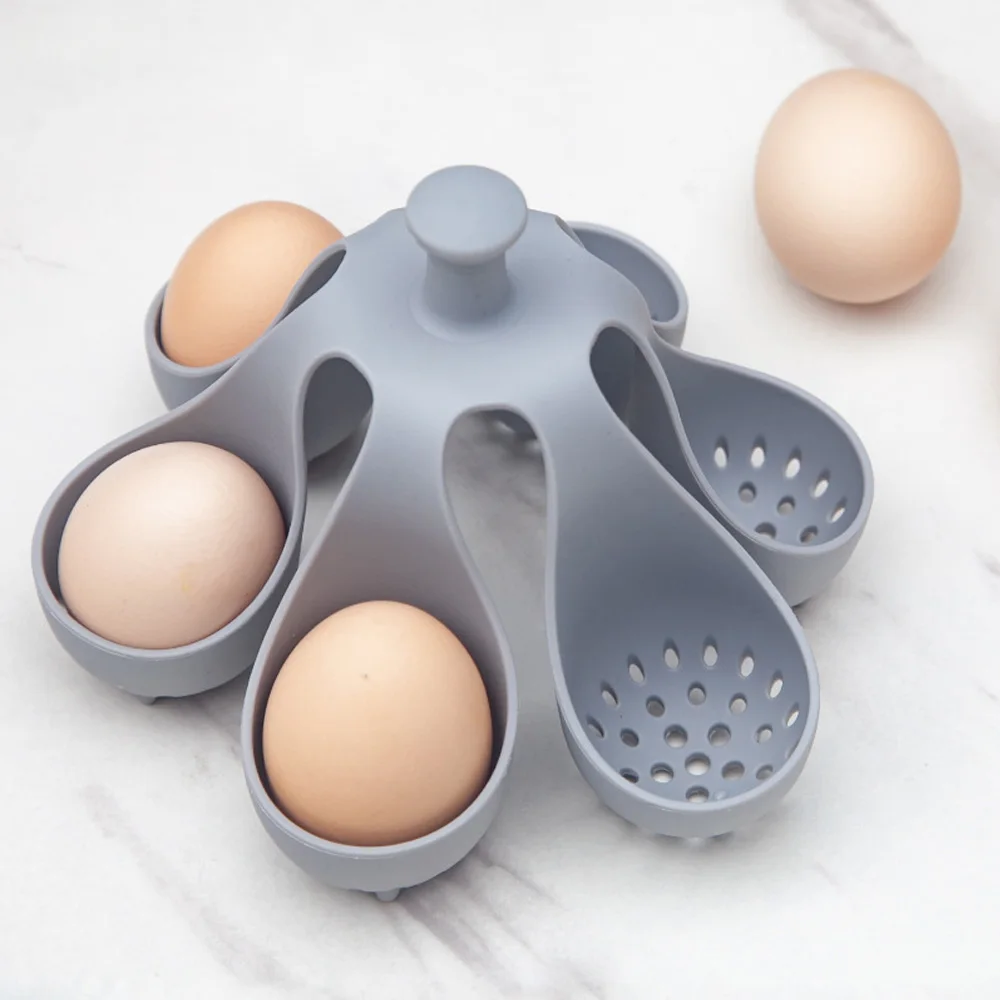 Boiled Egg Holder Silicone Egg Steamer Tray Kitchen Accessories Steamed Eggs Tray Silicone Egg Boiler with Anti-scald Handle