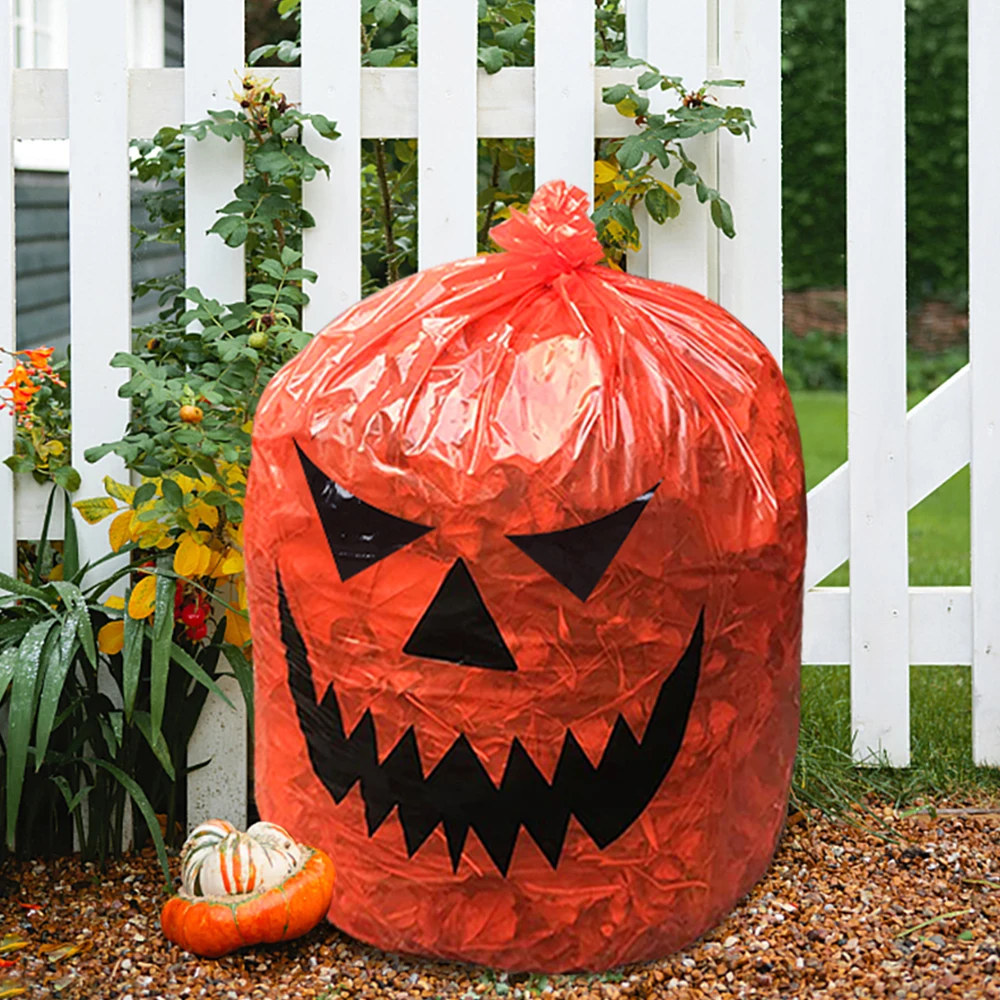 Große Halloween Kürbis Kunststoff Müll Blatt Taschen für zu Hause im Freien Herbst Garten Garten Dekoration Rasen tasche Halloween Party Requisiten – Detail 2