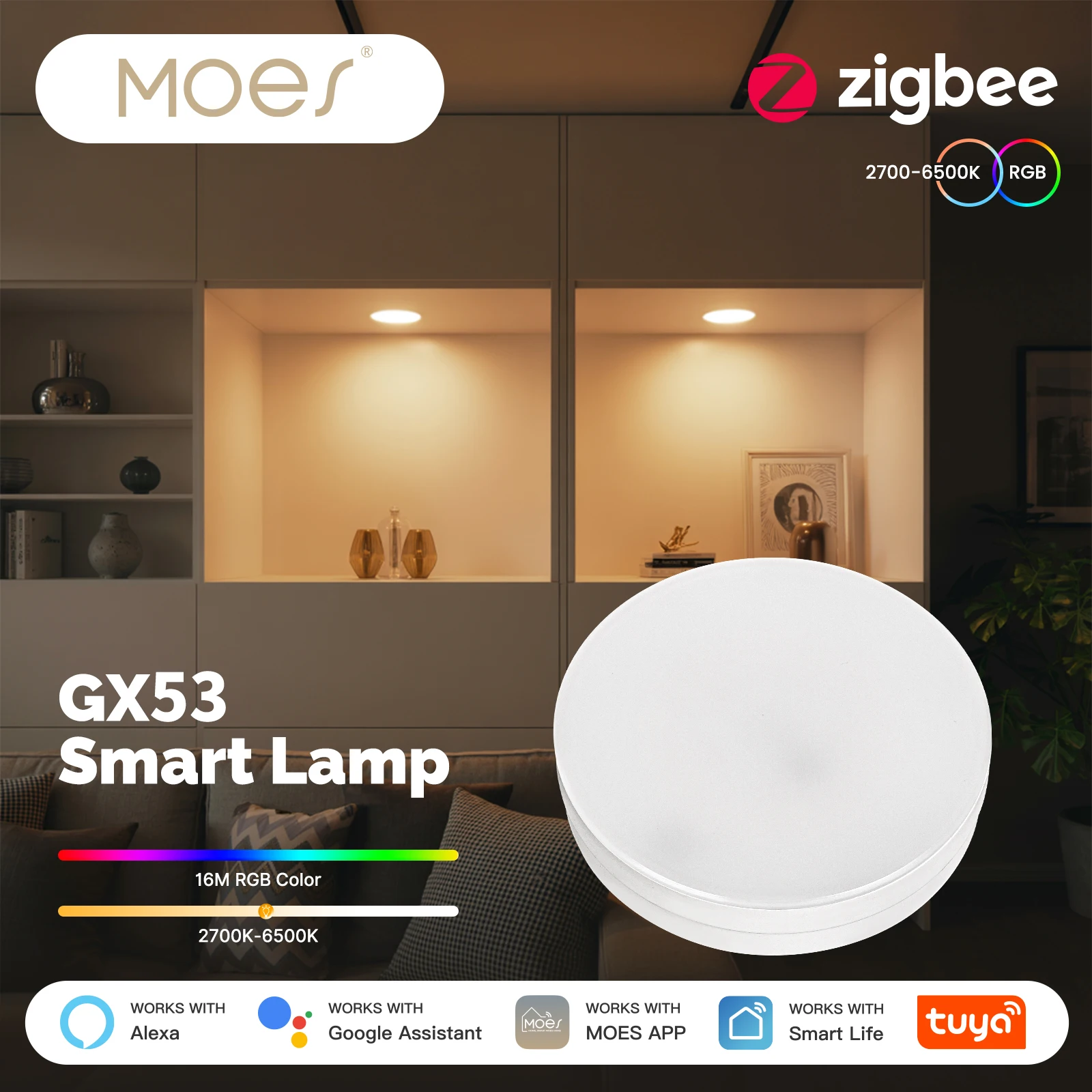 

MOES Tuya ZigBee Smart LED Lamp GX53 Color Changing Dimmabl Light Bulb Music Sync Restaurant Cabinet Work With Alexa Google Home