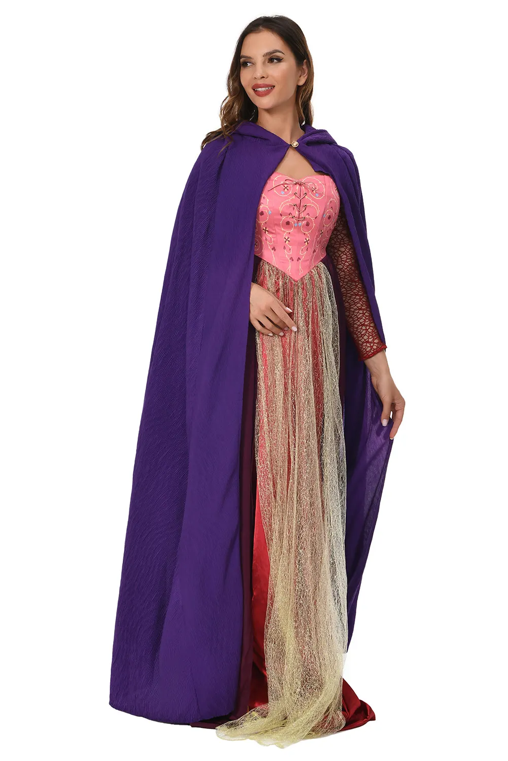 Disfraz de Cosplay de Hocus para mujer, vestidos de Pocus para mujer, capa, peluca, ropa de bruja para fiesta de Halloween, juego de rol para damas