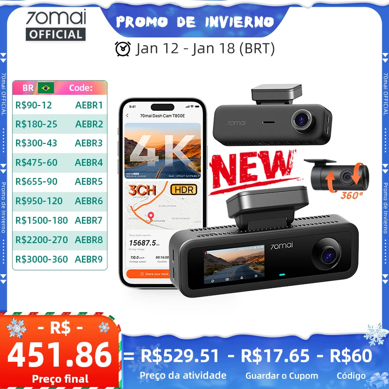 70mai 4k t800e 3 canais traço cam frente traseira interior 3 em 1 suporte de controle de voz 24 horas estacionamento supercapacitor gps 4k carro dvr