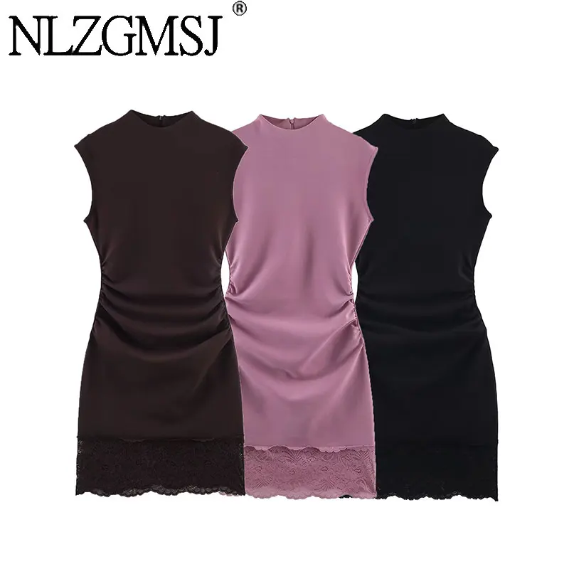 NLZGMSJ 2026 Frühling Spitzen-Kurzkleider für Damen Ärmellose Damenkleider Luxus-Partykleid Sexy Damenkleider