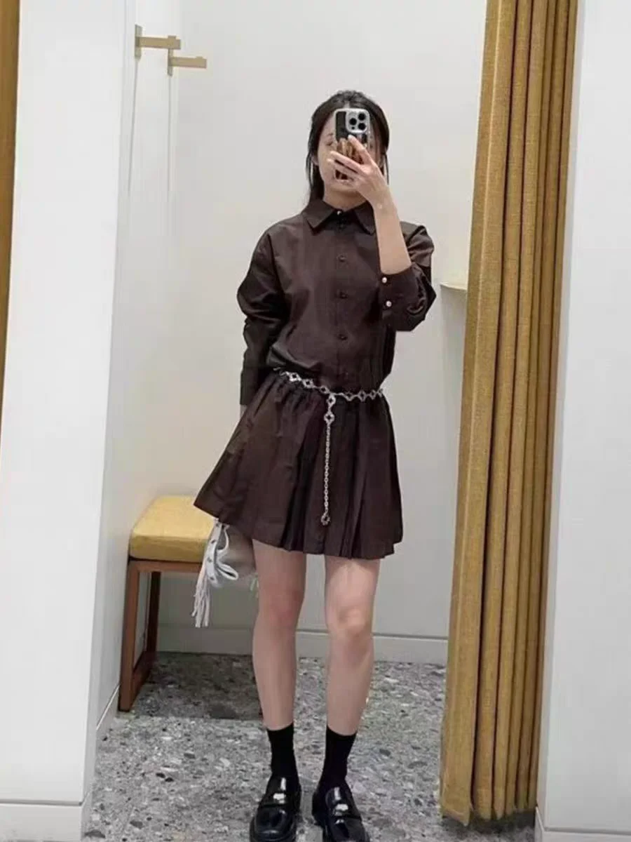 Hochwertiges zweiteiliges Hemd für Damen, Spleißkleid, einreihig, Bluse, Damen- und Oberteil oder abnehmbarer kurzer Tweed-Rock