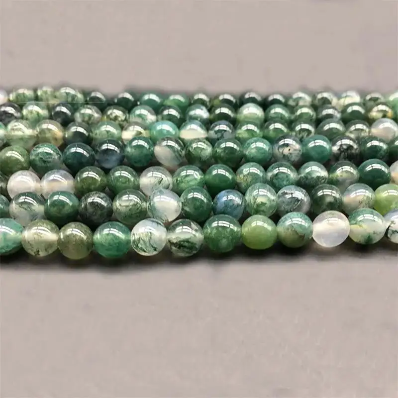 4/6/8/10MM Moss Grass Agat Natural Stone Round Loose Green Beads For jewelry Making DIY Bracelet Bulk Wholesale 1strand