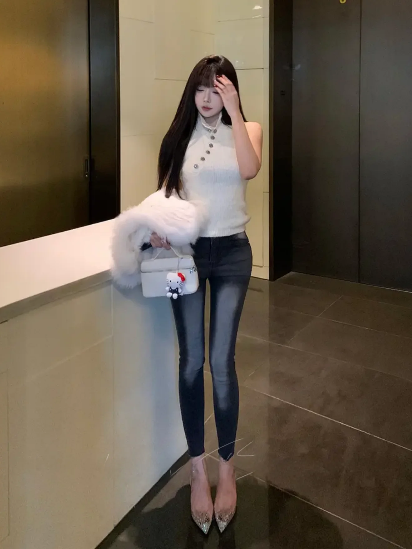 

Женские джинсы Slim Fit в стиле ретро с высокой талией, эластичные, из хлопкового денима, укороченные (капри)