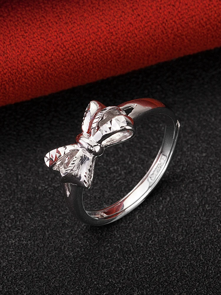 Pure Platinum 950 Ring For Women Imitation Diamond Bow-knot Rings Real Pt950 Engagement Female Rings US 5-8 Resizable