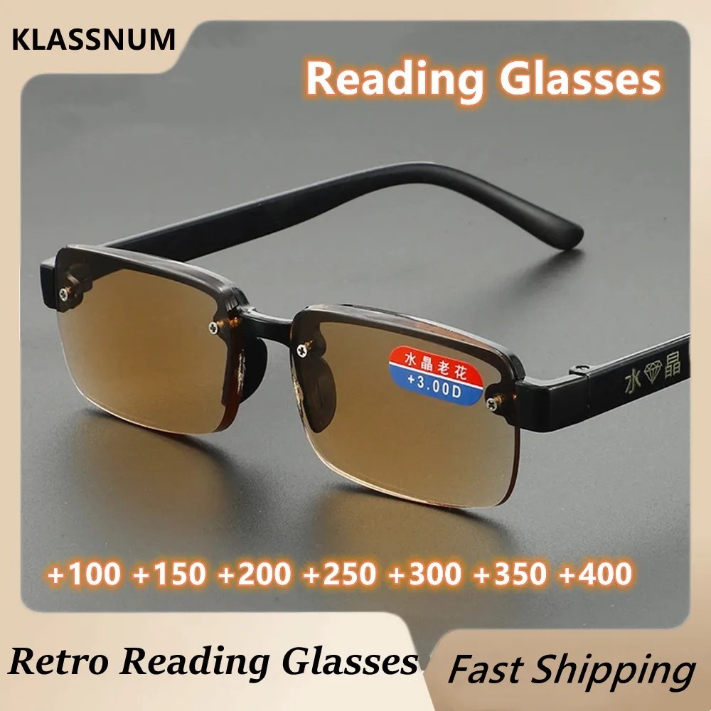 Fashion Half-frame Reading Glasses Men Women Eye Protection Anti-Blue Light Goggles High-End Business Eyeglasses +1.0~+4.0