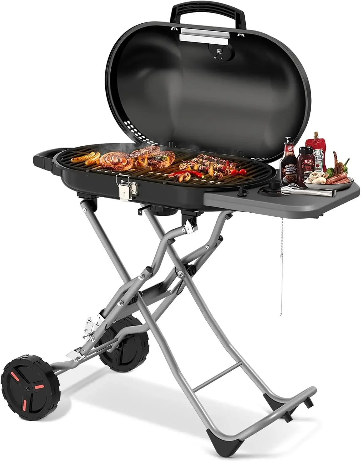 

R.W.FLAME Portable Propane Gas Grill, BBQ Grill with Porcelain-Enameled Cast Iron Grates, 406 sq.in. Grilling Areas, 15,000 BTU,