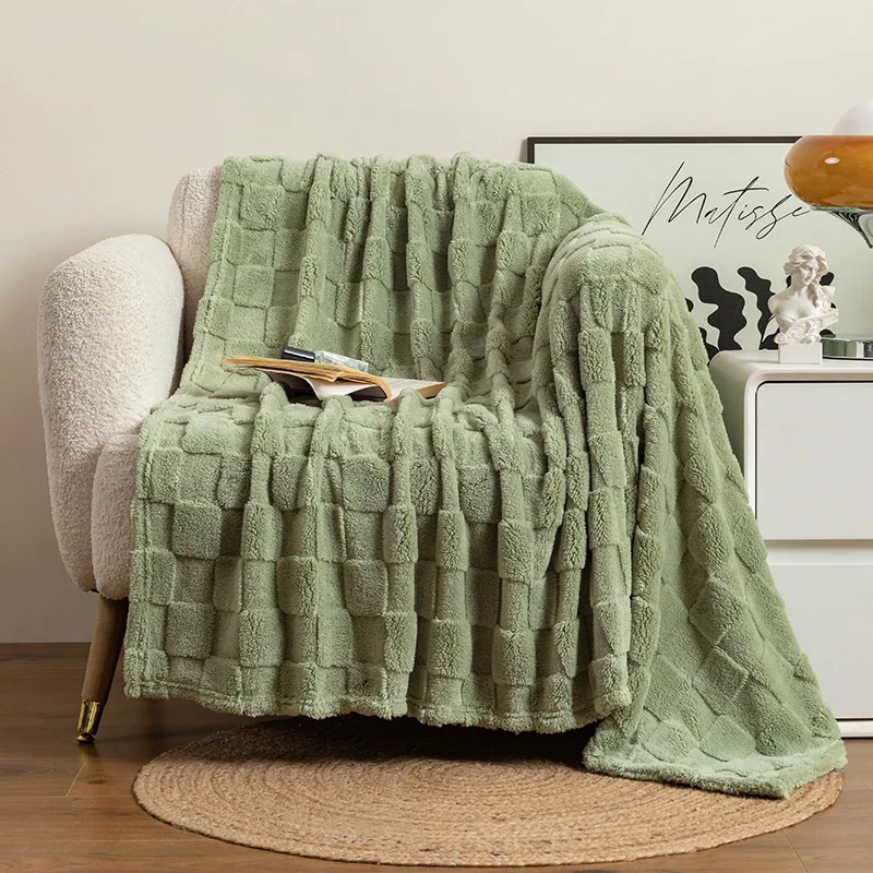 Grüne Fleece-Wurfdecke für Couch Geschenkdecke Superweiche und Warme Leichtgewichtige Karierte Decke für Alle Jahreszeiten