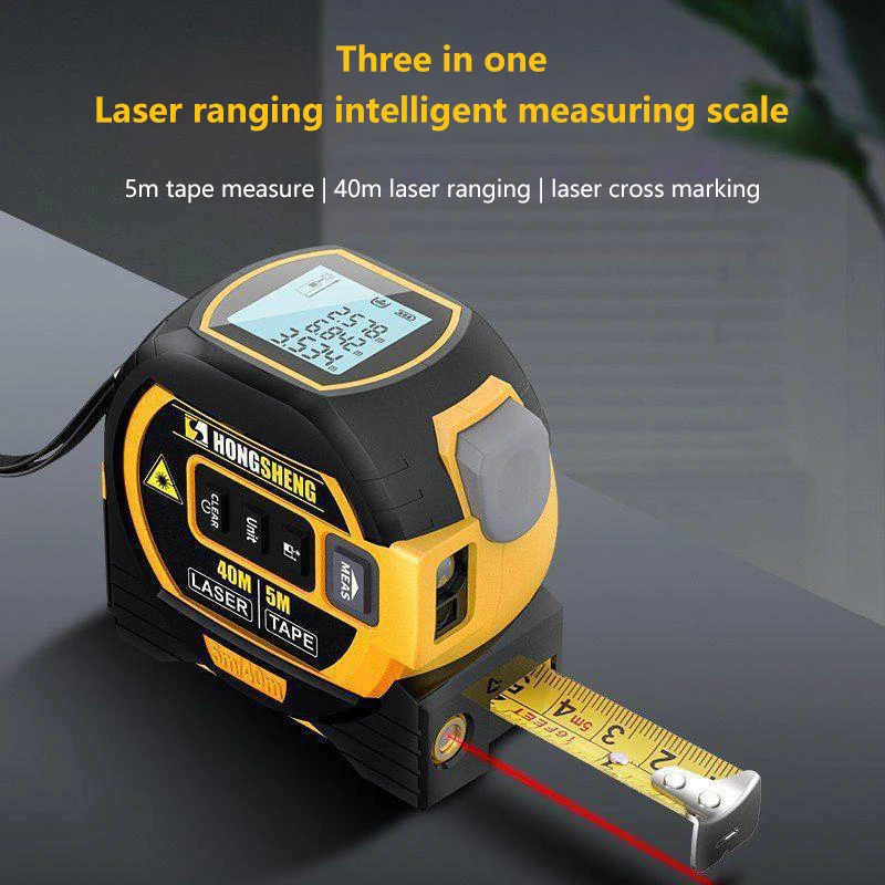 3 in 1 laserafstandsmeter meetlint liniaal 40 m / 60 m laserafstandsmeter LCD-scherm met achtergrondverlichting voor bouwmeting