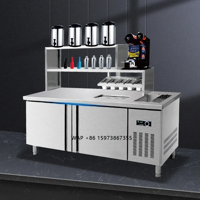 

Stainless Steel Double-Temperature Prep Table Refrigerator Commercial Bubble Tea Workstation Milk Tea Coffee Shop Equipment