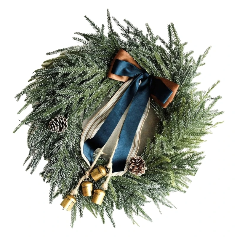 Large Christmas Wreath for Front Door Beautiful Christmas Wreath with Bowknot and Bells for Home or Storefronts Decors