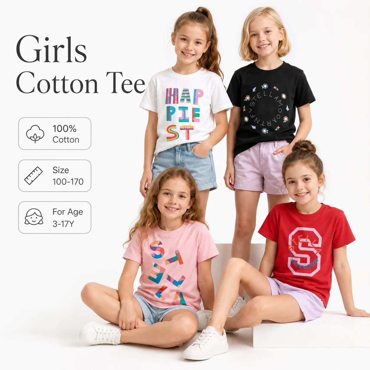 Cute sunflower t shirts Girls Summer clothes Flower Fun prints Kids T-shirt cotton Graffiti Rainbow Letters Child short sleeves