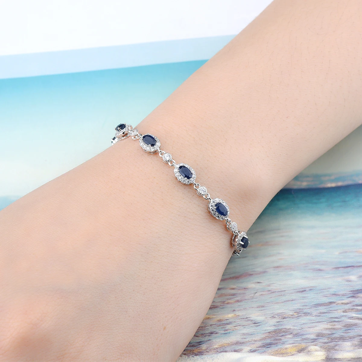 Natural Blue Sapphire Sterling Silver Bracelet 2.5 Carats Genuine Precious Gemstone Romantic Classic Women\'s Fine Jewelry Gifts