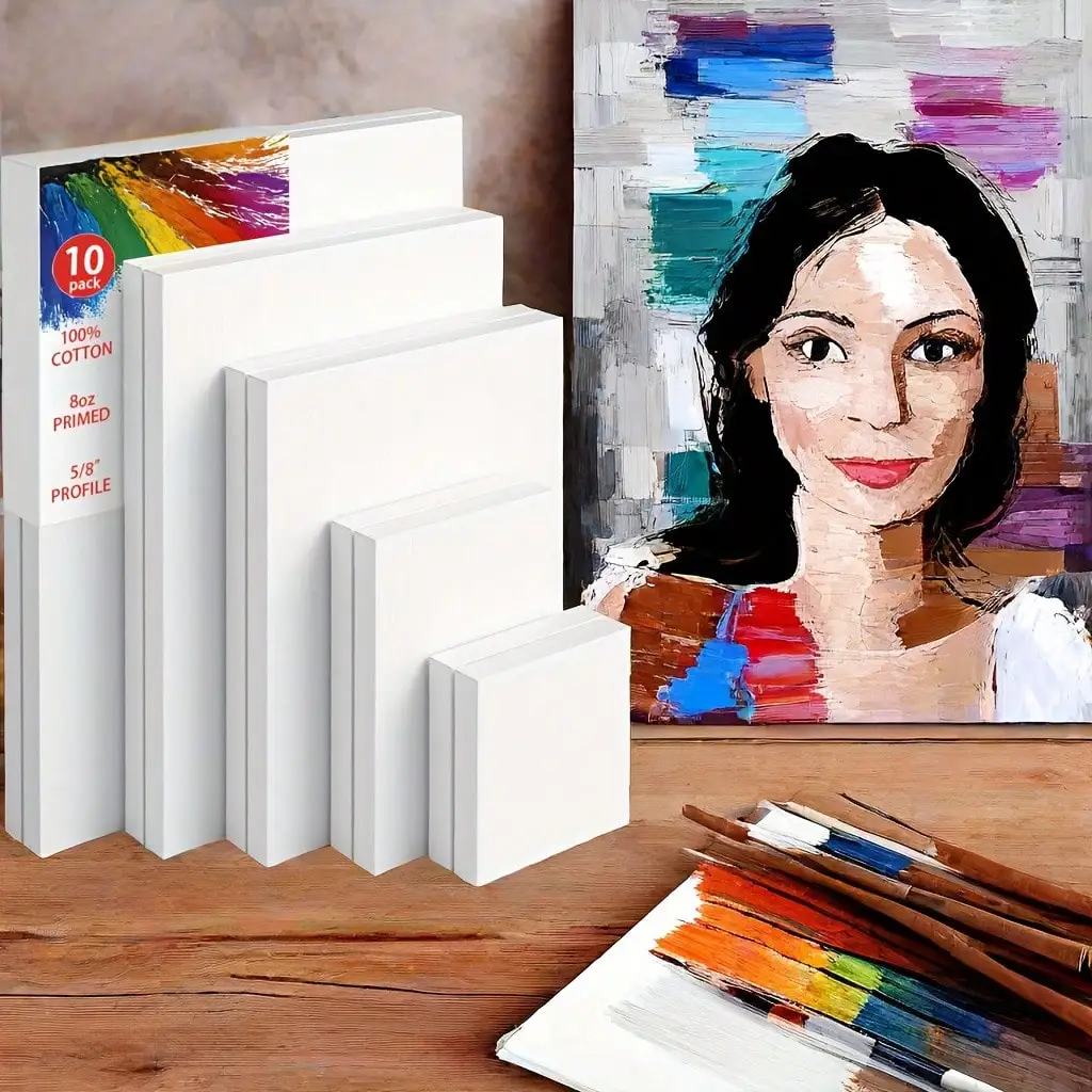 Stretched Canvas, Multi Pack Sizes: 12x16, 11x14, 10x12, 8x10, 5x7, 4x4 - 10pcs/15pcs/20pcs Sets, Including Round Painting Canvases, Primed White - 100 Cotton Artist Canvas Boards For Painting, Acrylic Pouring SS25082340752659466