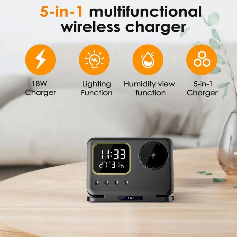 

Alarm Clock with Wireless Charging Wireless Charging Clock Charger Station Wireless Charger Dock Phone Charger Alarm Clock