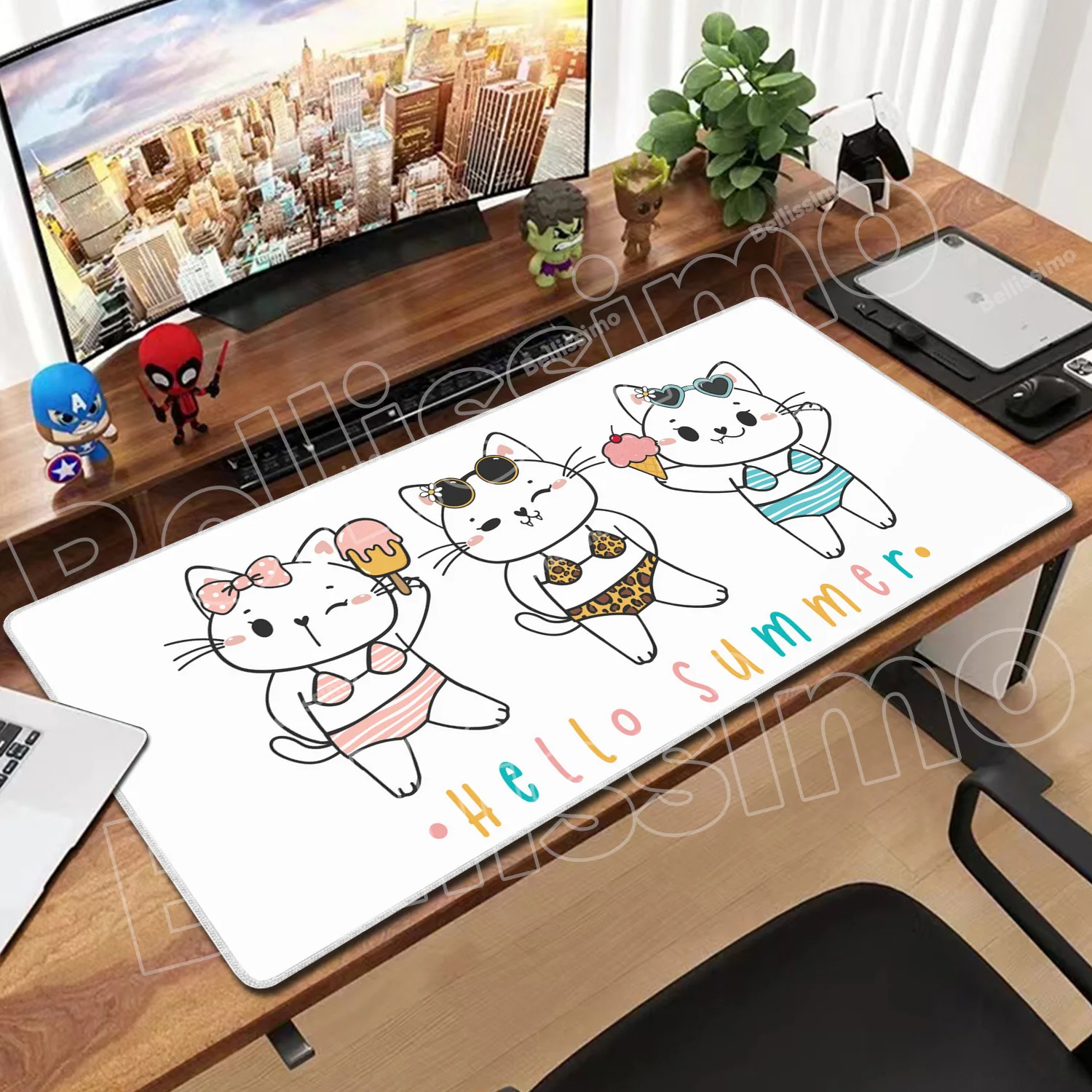 Cute Cartoon Cat Mousepad HD Printing Computer Gamers Locking Edge Non-slip Rubber Mouse Pad PC Accessory Keyboard Desk Pads