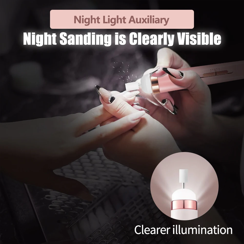 Electric Nail Drill Machine Portable Electric Nail File Rechargeable 20000RPM Nail Drill Pedicure Polishing Tools for Home