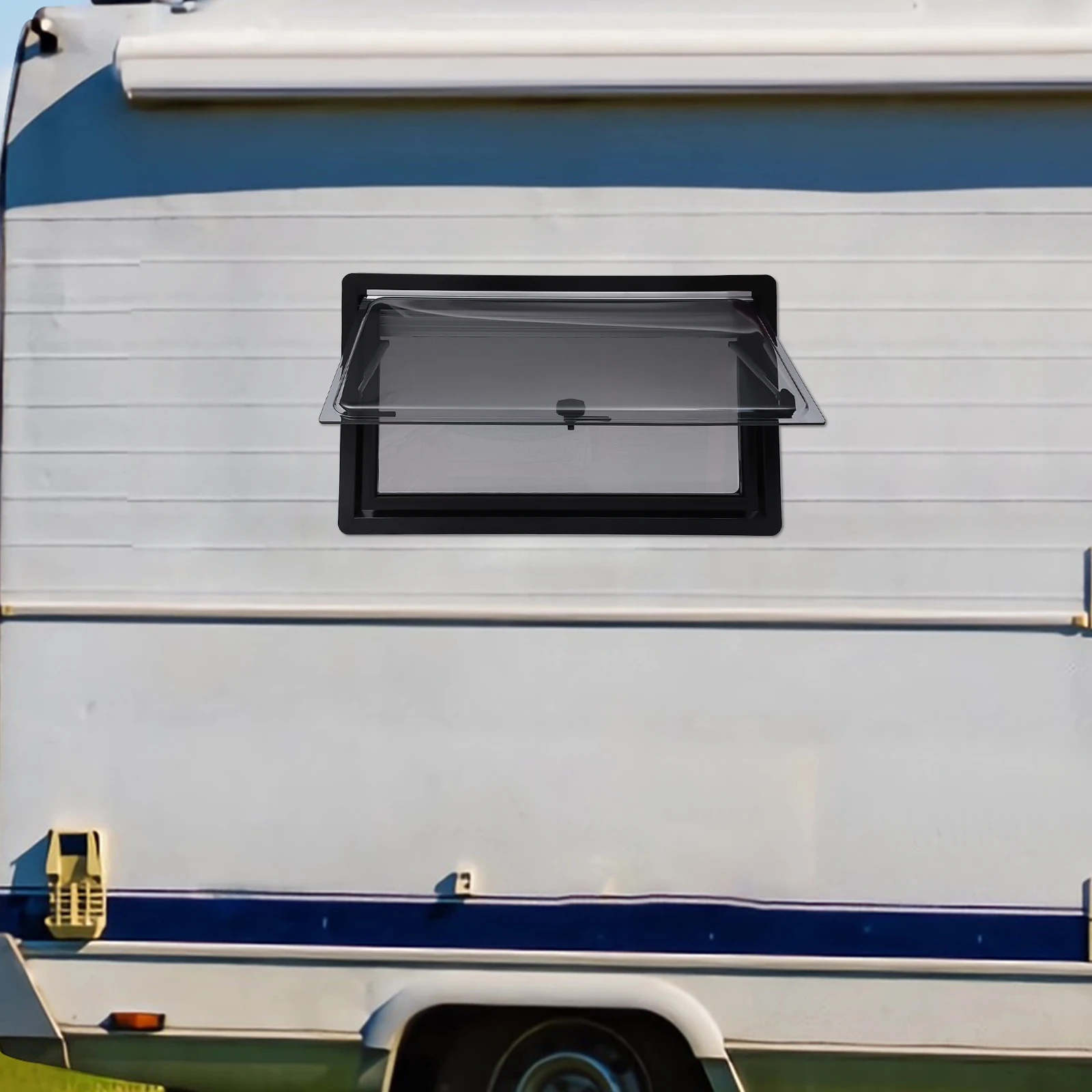 Jendela Ventilasi Ekstrapola RV Tahan Lama 900x500mm, 70 °   Bukaan Maksimal, Bingkai Dua Warna Hitam & Putih, Peningkatan Kenyamanan Perjalanan