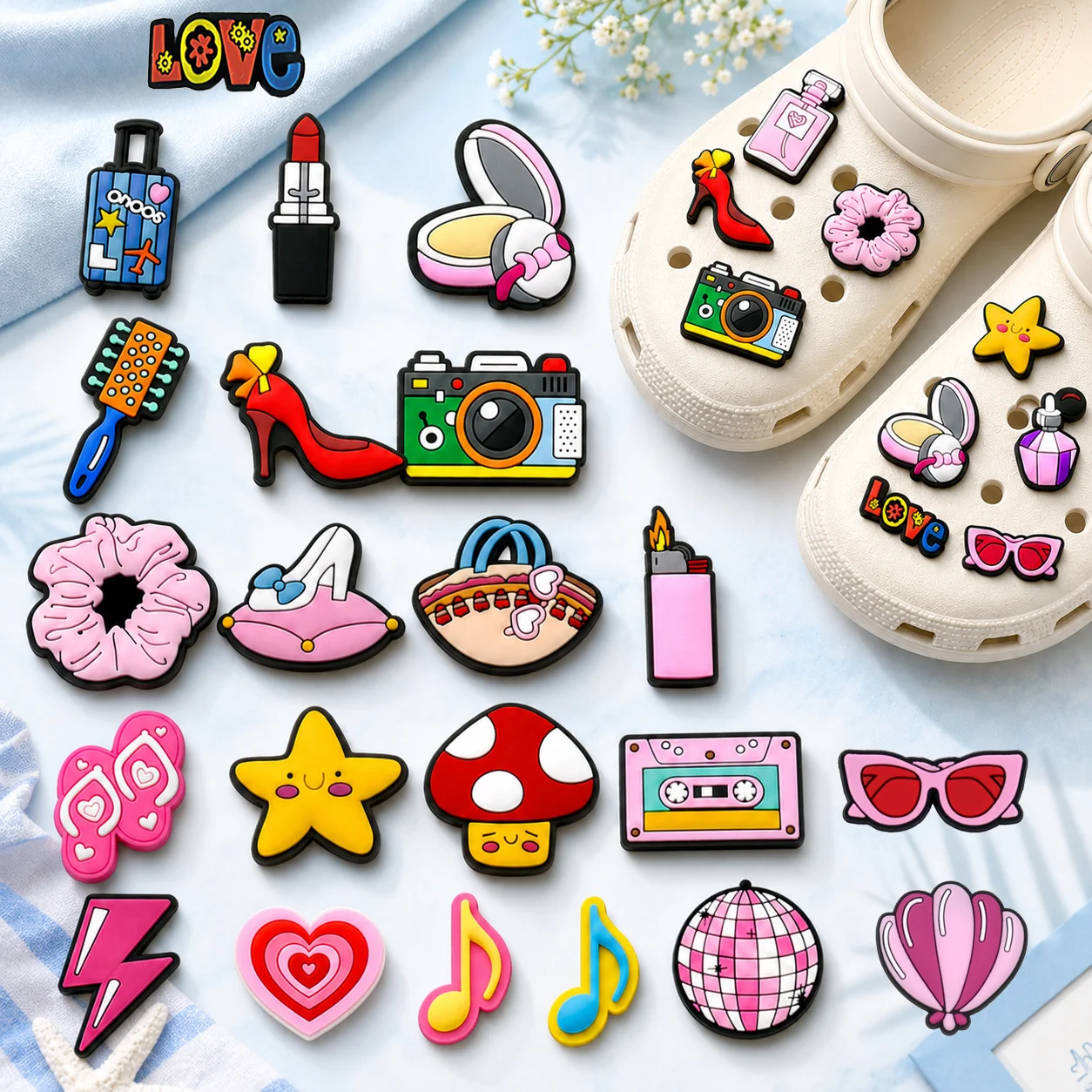 1/25PCS Women's Series Shoe Charms High Heel Accessories,Lipstick Music Note Charms for Shoes,Magnetic Strap Sandals Buckle
