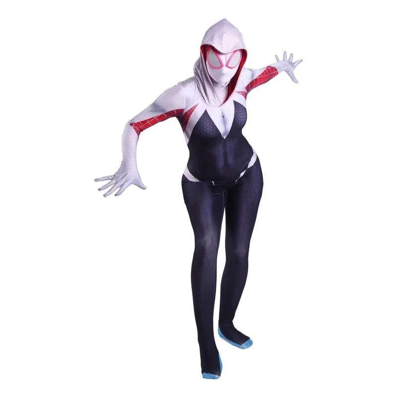 Halloween Adults Kids Gwen Stacy Cosplay Costume Superhero Zentai Suit Female Girls Woman Full Bodysuit