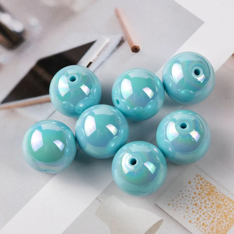 CH94 10pcs Colorful Straight Hole Round Bead 16mm Seven Color Plated with AB Loose Bead Acrylic DIY Jewelry Handmade Accessories