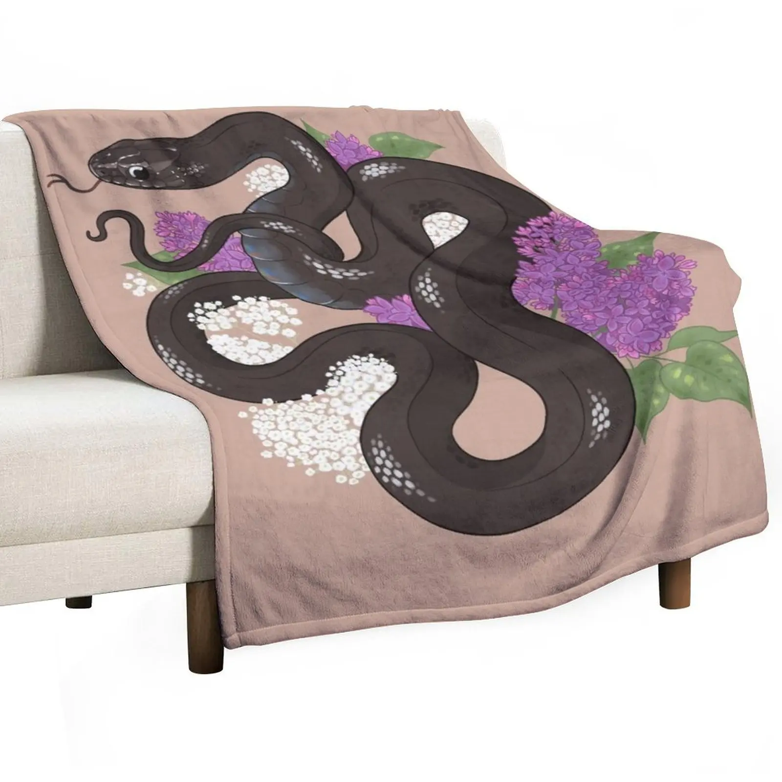 Mexican Black Kingsnake and Lilacs Throw Blanket decorative Flannels Blankets