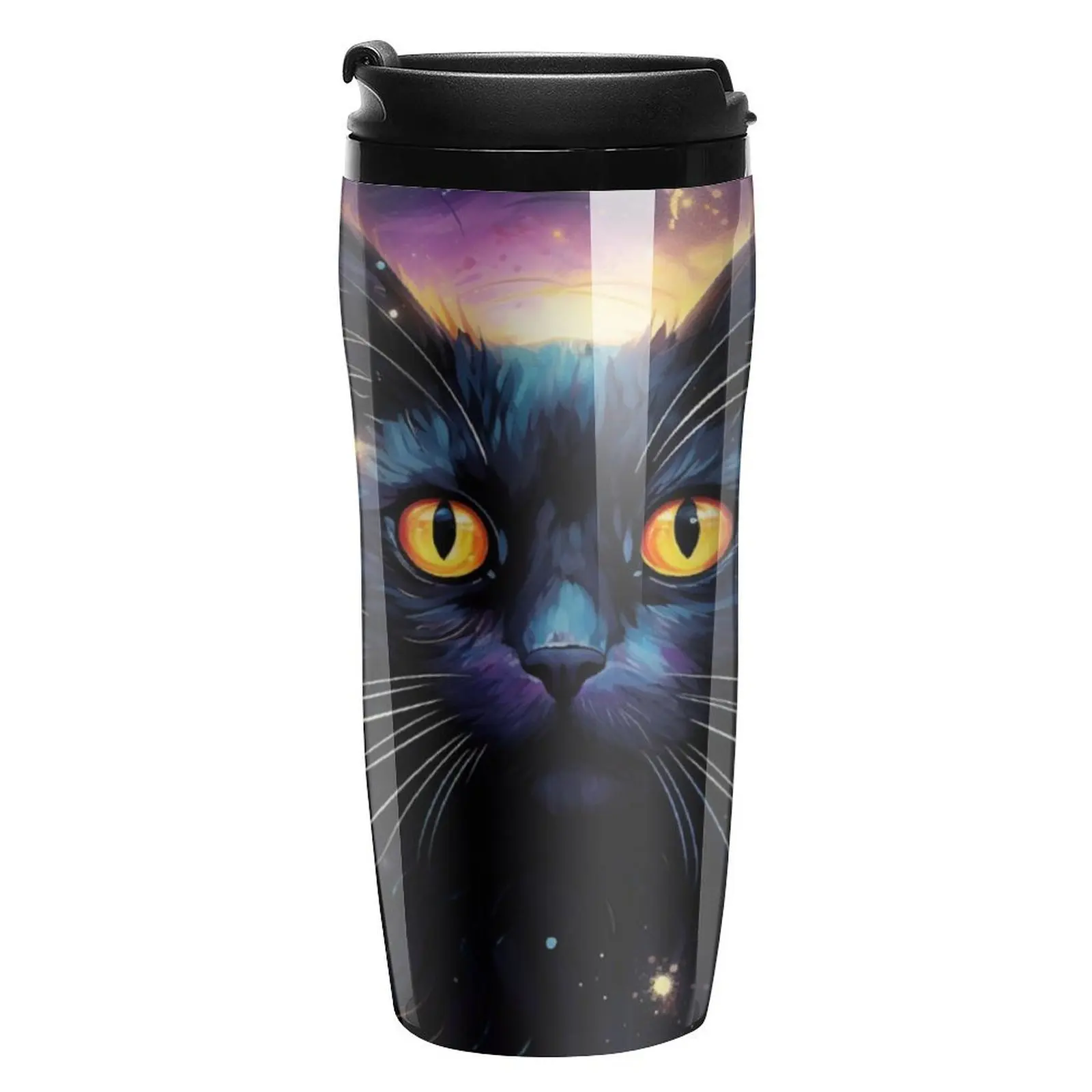 Black Cat Coffee Mug to Go Glowing Stars Keep Heat Hot Drinks Water Bottle Portable Customize 350ml Plastic Cup