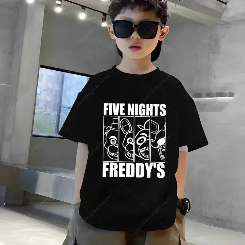 Five Night At Freddys T-shirts Number Kids Birthday Party Wear Tops FNAF Children's Clothing Pure Cotton Boys Girls Clothes Tee