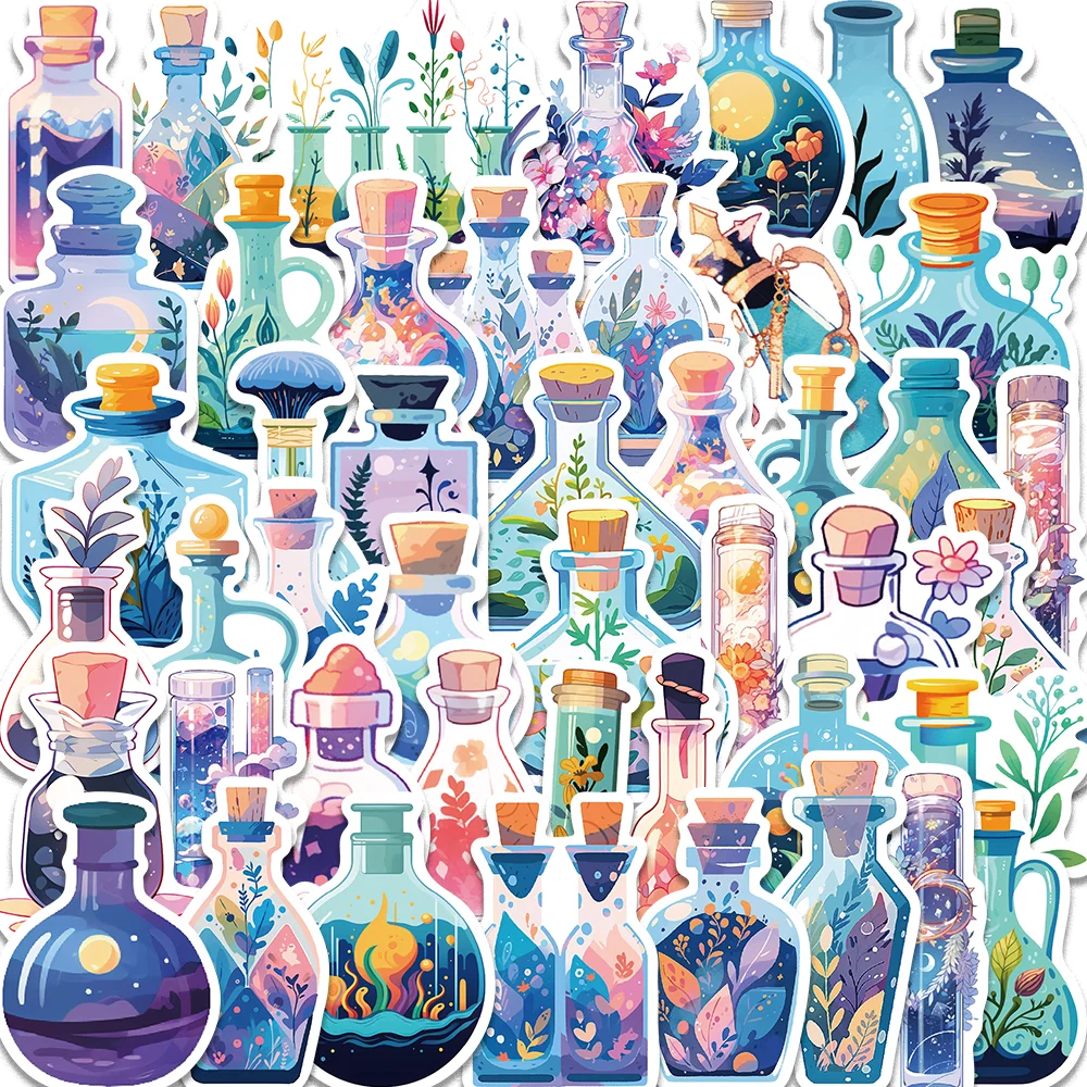 

50pcs Cartoon Magic Potion Bottle Small Plant Stickers for Envelope Computer Guitar Phone Case Waterproof Children's Gift Toy