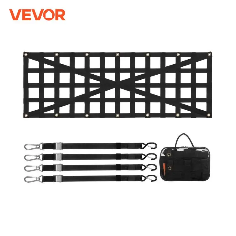 VEVOR Universal Car Rear Trunk Net Mesh Elastic Tailgate Net with 4 Telescopic Straps Cargo Storage Organizer for Pickup Trailer