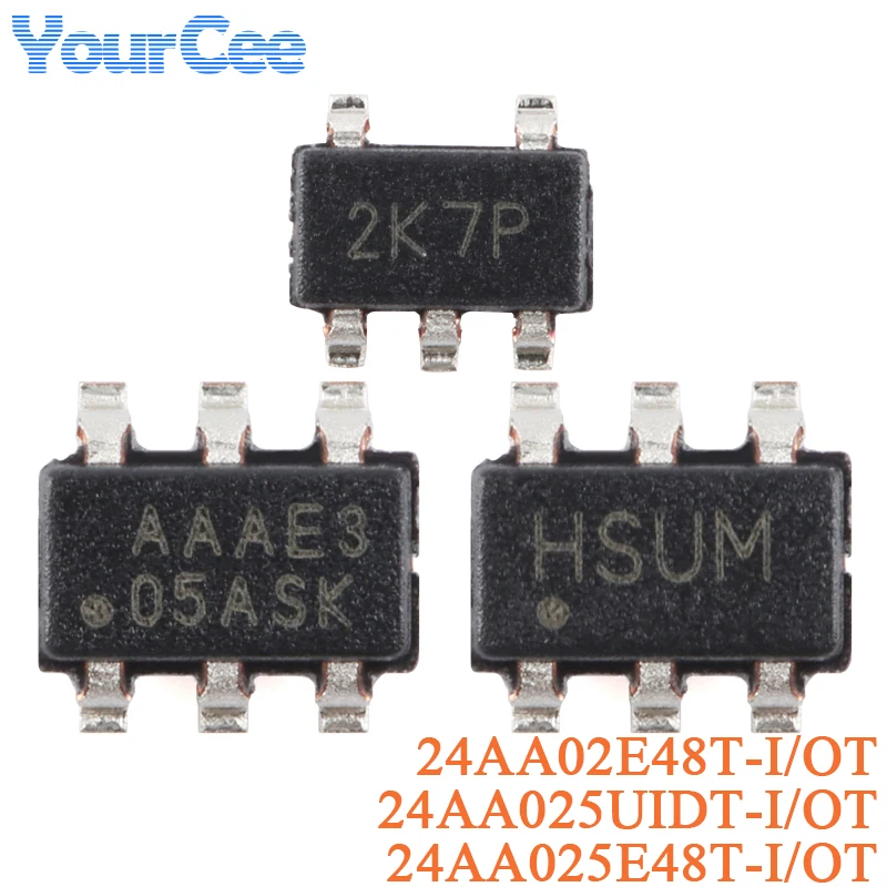 5Pcs 24AA02E48T 24AA025UIDT 24AA025E48T -I/OT  SOT-23-5 SOT-23-6 2Kb I2C Serial EEPROM Chip