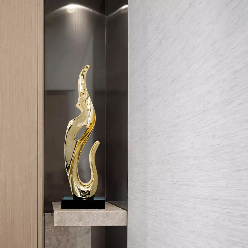 Luxury Abstract Art Flame Resin Sculpture Decoration 80cm Plating Entrance Hall Living Room TV Cabinet Hotel Desktop Decorations