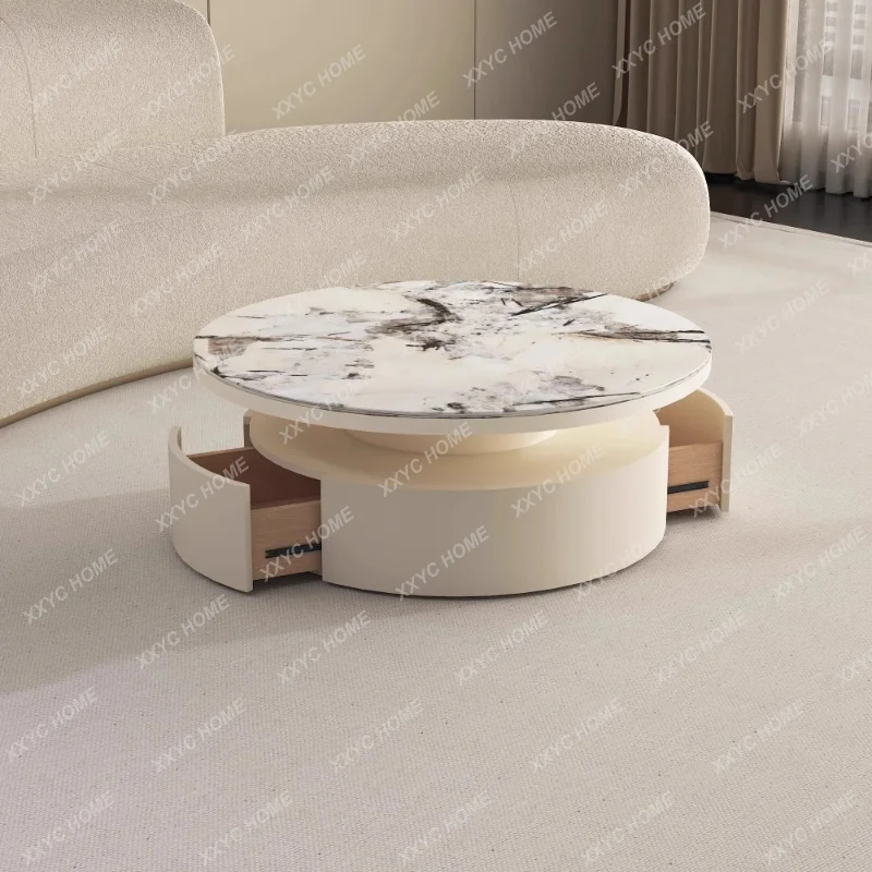 

L Rock Slab Coffee Table Cream Style Light Luxury Round Living Room Home Coffee Table
