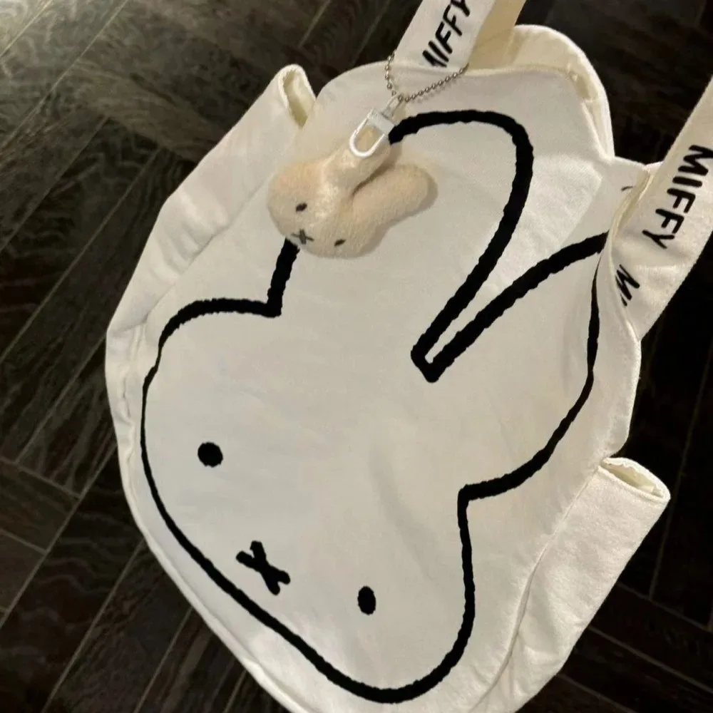 Bonito miffy kawaii bolsa de lona alta capacidade sacos de um ombro versátil bolsa escolar moda bolsa de ombro presente da menina