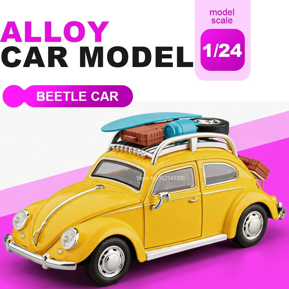 

1:24 Beetle Camry Model Car Toy Doors Opened Sound Light Models Pull Back Alloy Diecast Vehicle for Boyfriend Hohiday Surprise