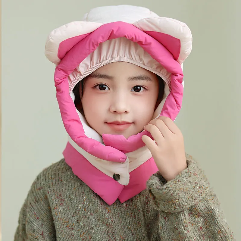 Children's Down Cotton Warm Hats, Boys' Winter Bibs, One-piece Cotton Caps, Outdoor Girls' Kids, Skiing, Thick Hats