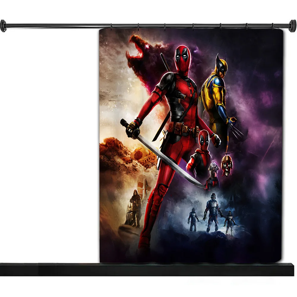 Wolverine and Deadpool Movie Shower Curtain Waterproof Polyester Fabric Paint Bath Curtain Home Bathroom Decor Curtain With Hook