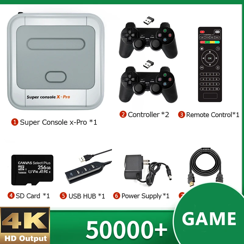 Super Console XPro Built-in 50000+ Game Player For PS1/N64/DC WiFi 4K HD HDMI Output WiFi 2.4G Dual Wireless Controller Game