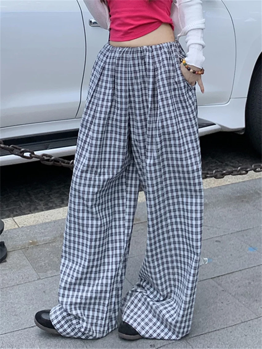 

Alien Kitty Wide Leg Plaid Chic Pants Casual Women Summer All Match Fashion 2023 Straight New Slim High Street Office Lady