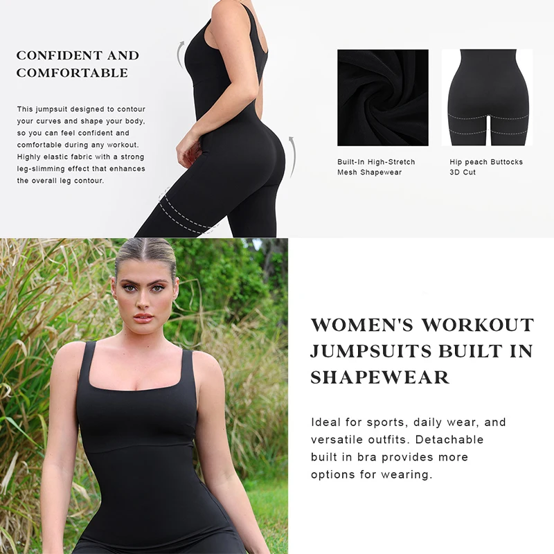 Women Full Body Shaper Butt Lifter Tummy Control Slimming Leg Yoga Shapewear Bodysuit With Detachable Built-in Bra