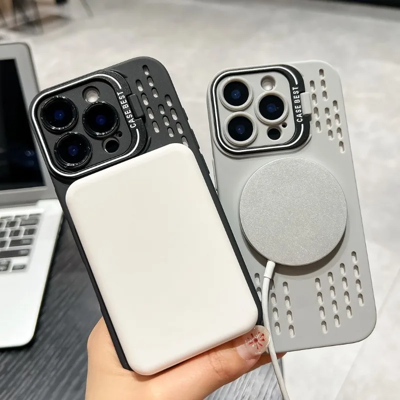 حافظة ظهر ناعمة قابلة للتنفس لهاتف آيفون 16 15 14 13 12 11 برو ماكس بلس تبريد 2026 غطاء هاتف مغناطيسي لتبديد Magsafe