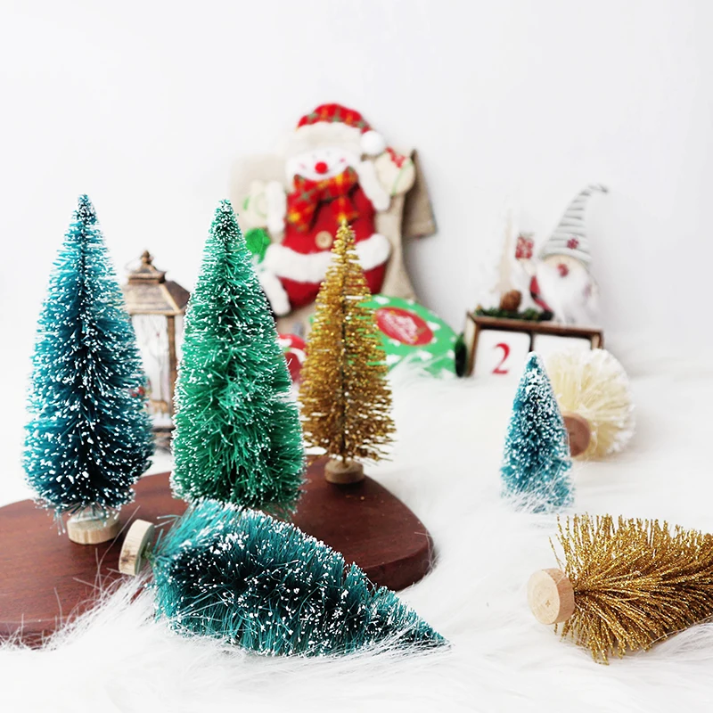 8PCS 5-16cm Mixed Mini Christmas Tree Green Pine Tree Sisal Cedar Fake Plants For Xmas Party Home Table Ornaments New Year Gifts