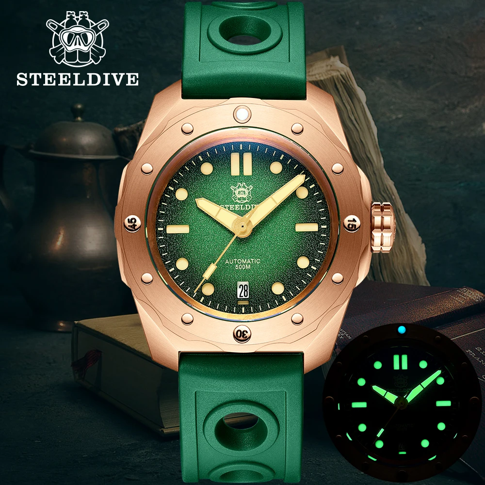 

STEELDIVE SD1960S Sapphire Crystal Watch Mirror NH35 Automatic Movement CUSN8 Bronze 500M Waterproof Big Men's Diving Wristwatch