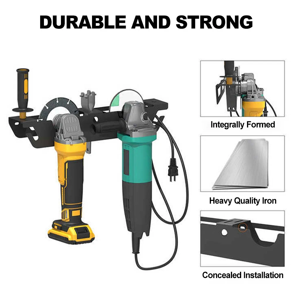 2 Bay Angle Grinder Holder with Cord Hanger Wall Mount Bracket for Angle Grinders Storage Rack Garage Workspace Wrenches Cutters